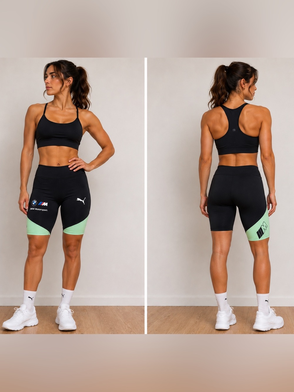 Puma BMW Motorsport Black and Mint Performance Bike Shorts Size XSmall